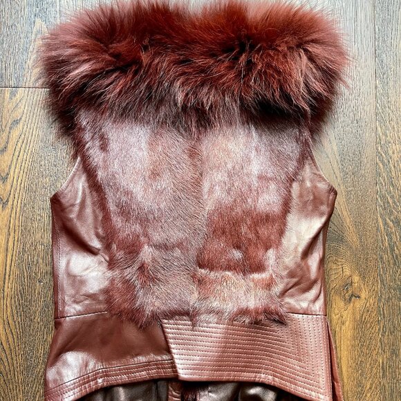 NWOT Burgundy Leather Vest Real Fox Fur XS size - Picture 10 of 16